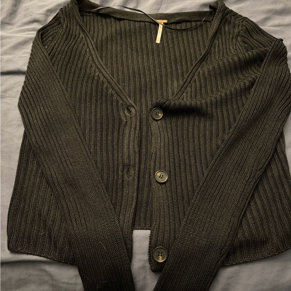 Free People Dark Green Ribbed Cardigan